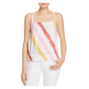 RAMY BROOK Womens White Striped Spaghetti Strap Square Neck Top Size: S